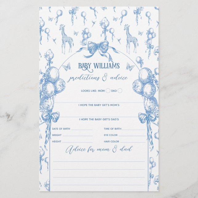 Boy Safari Animal Blue Balloon Baby Showspiel (Vorderseite)