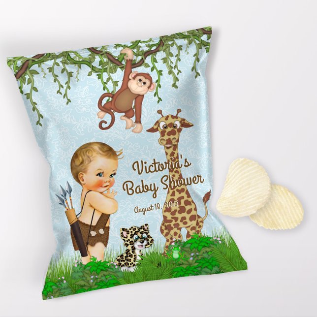 Boy Safari Animals Baby Shower Chip Bag Wrapper Flyer (1 ounce snack bag wrapper flyer. )