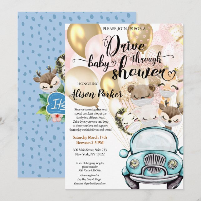 Boy Safari Animals Jungle Drive by Baby Shower Inv Einladung (Vorne/Hinten)