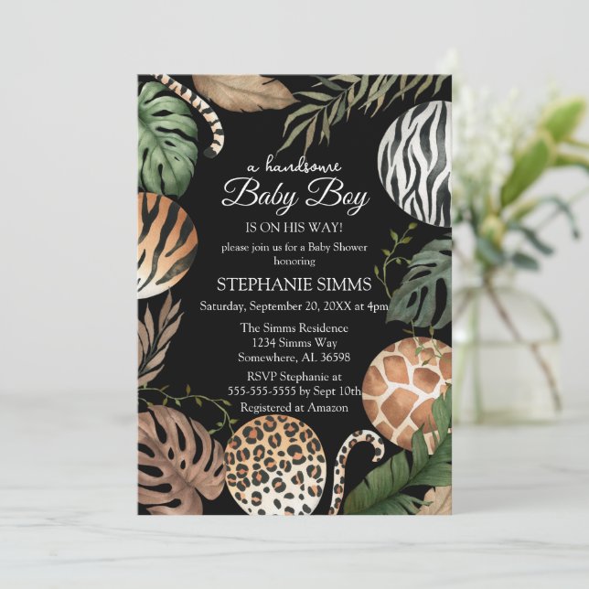 Boy Safari Baby Dusche Einladung (Stehend Vorderseite)