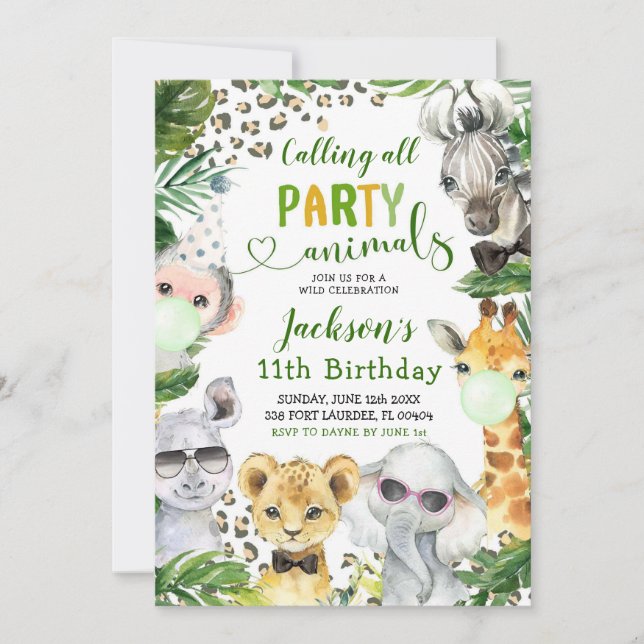 Boy Safari Party Animaux Anniversaire Invitation (Devant)