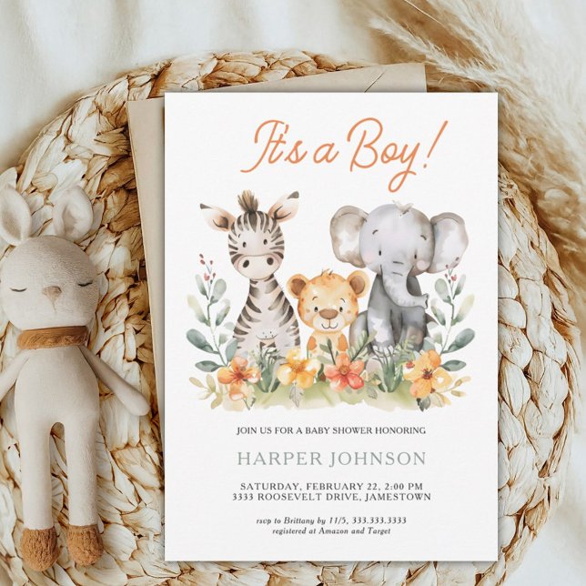 Boy Safari Wild One Baby Shower Einladung (Von Creator hochgeladen)