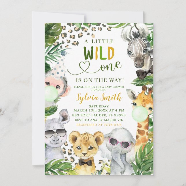 Boy Safari Wild One Baby shower Invitation (Devant)