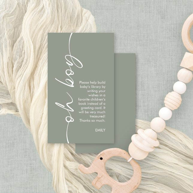 Boy Sage Books for Baby Shooter Begleitkarte (Front and back view of small enclosure books for baby card)