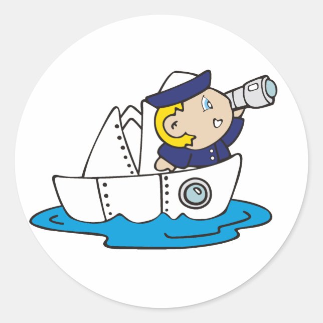 Boy Sailor in Boat Runder Aufkleber (Vorderseite)
