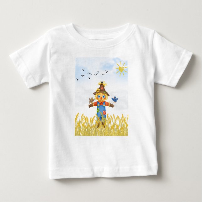 Boy Scarecrow mit Vogelfall Baby T-shirt (Vorderseite)