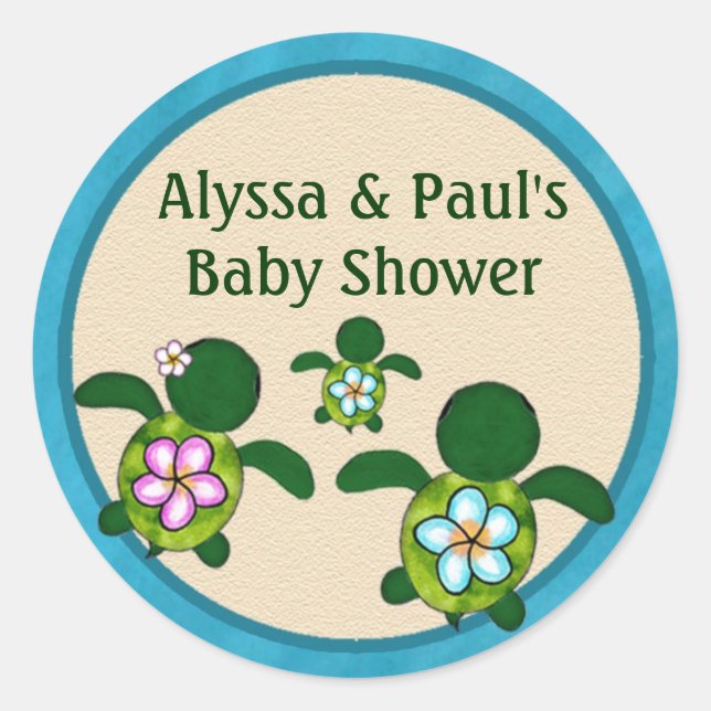 BOY Sea TURTLE Baby Shower (Honu) 02B, Blinddarm # Runder Aufkleber (Vorderseite)