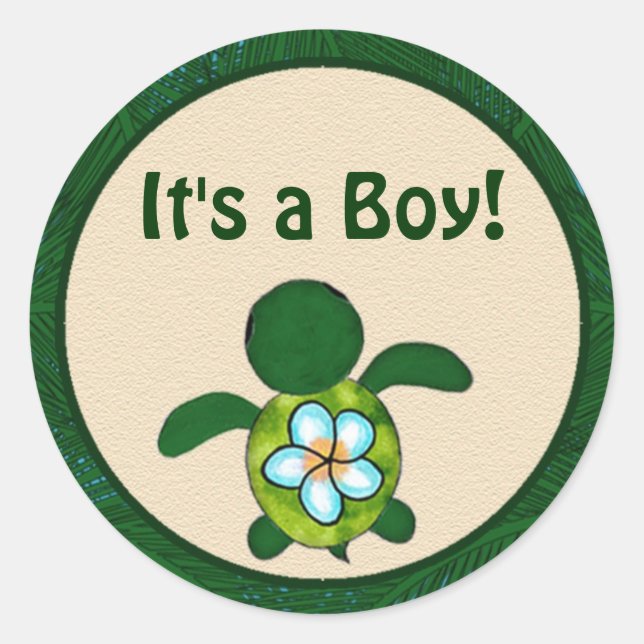 BOY Sea TURTLE Baby Shower (Honu) 02B, Blinddarm # Runder Aufkleber (Vorderseite)
