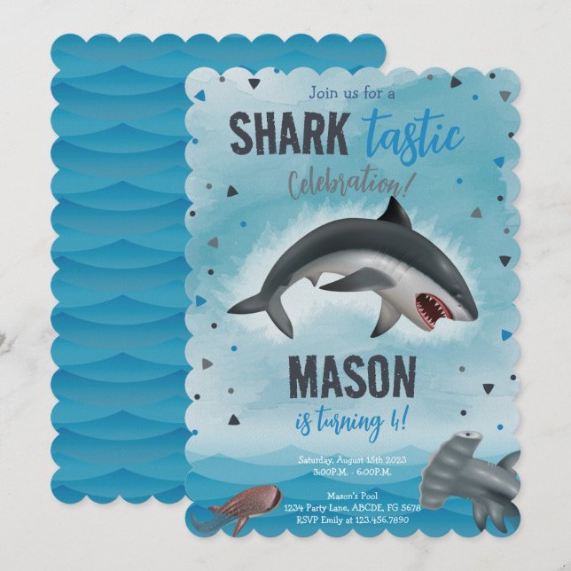 Boy Shark Birthday Shark Tastic Celebration Einladung (Vorne/Hinten)