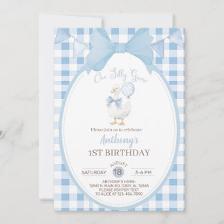 Boy Silly Goose 1st first birthday invite, goose. Einladung
