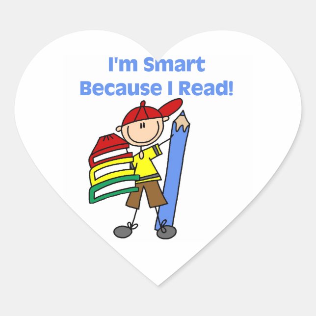 Boy Smart, weil ich lese Herz-Aufkleber (Vorderseite)
