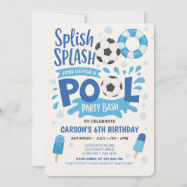 Boy Soccer Pool Party Geburtstag Einladung