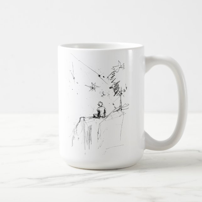 Boy Stargazing Cliff Elegante Kaffeetasse (Rechts)