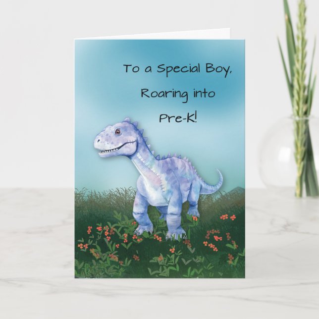 Boy Starting Pre-K Dinosaurier Karte (Vorderseite)