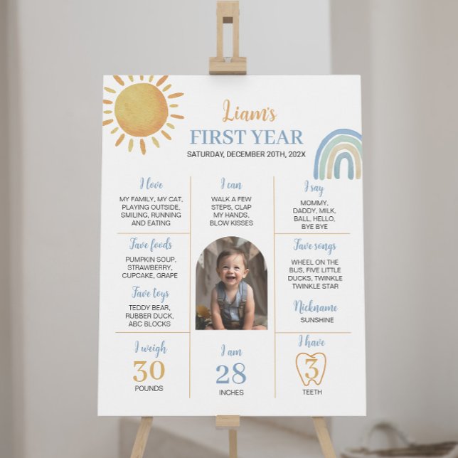 Boy Sunshine Rainbow Birthday Milestone Poster (Von Creator hochgeladen)