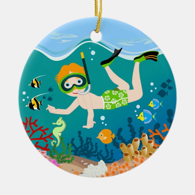 Boy swimmer birthday gift  keramikornament (Vorne)