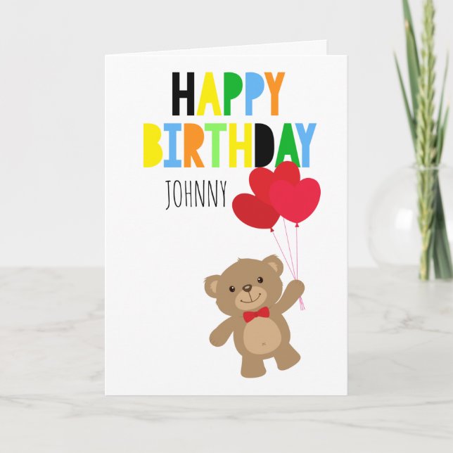 Boy Teddy Bar Personalisiert Happy Birthday Karte (Vorderseite)
