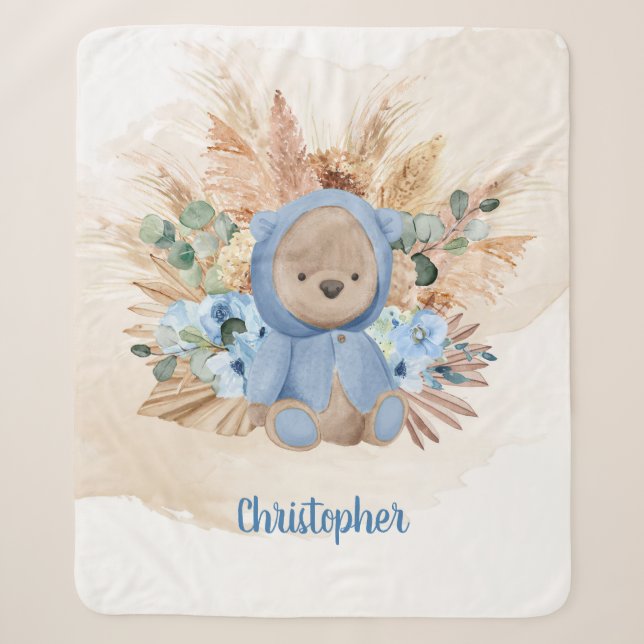Boy Teddy Bären Pampas Gras getrocknete Palme trop Sherpadecke (Vorderseite)