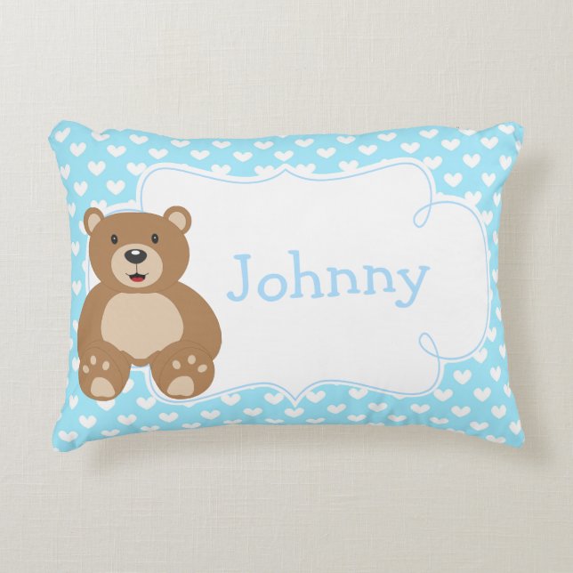 Boy Teddy Bear and Hearts Dekokissen (Vorderseite)
