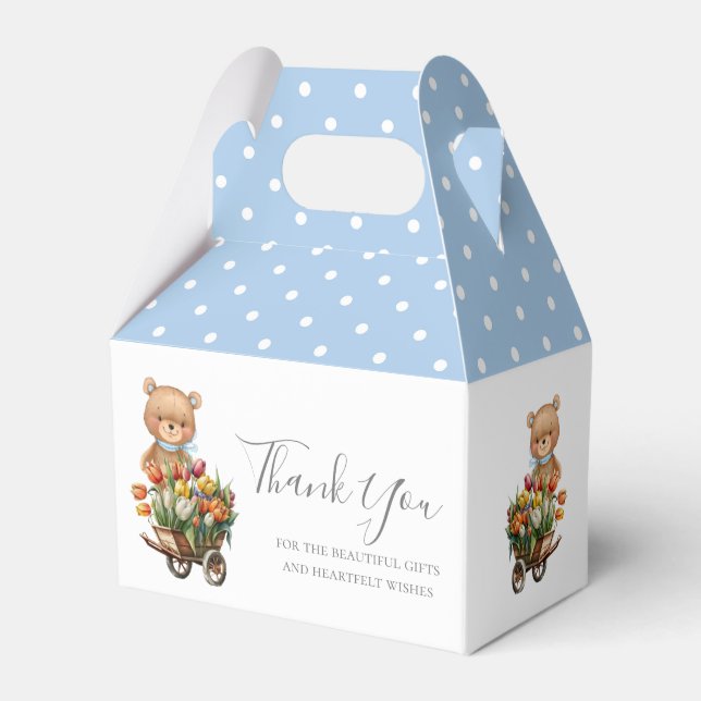 Boy Teddy Bear Baby Dusche Bläschen Rustikal Blau Geschenkschachtel (Vorderseite)