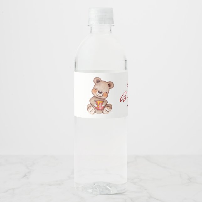 Boy Teddy Bear Baby Dusche Wasser Flasche Etikett (Vorderseite)