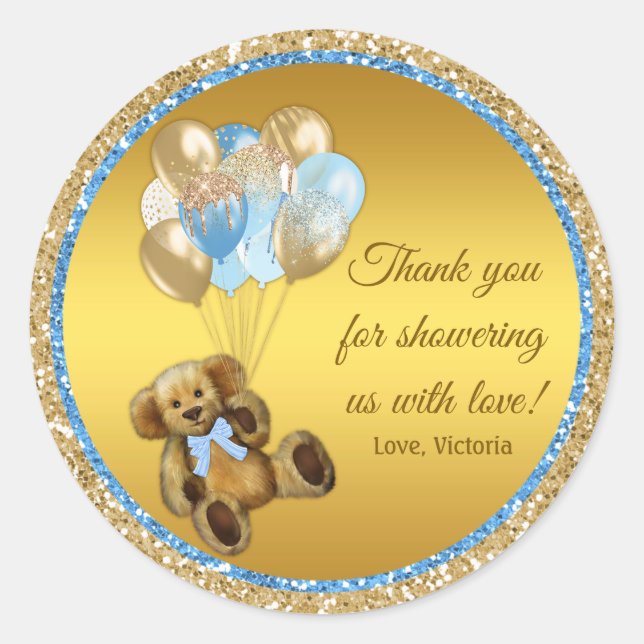 Boy Teddy Bear Balloon Baby Shower Stickers (Vorderseite)