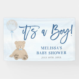 Boy Teddy Bear Blue Balloon Baby Dusche Banner