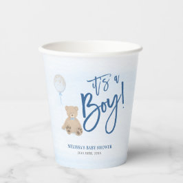 Boy Teddy Bear Blue Balloon Baby Dusche Pappbecher