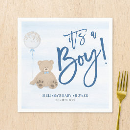 Boy Teddy Bear Blue Balloon Baby Dusche Serviette