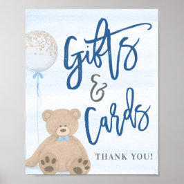 Boy Teddy Bear Blue Balloon Gips & Cards Signatur Poster