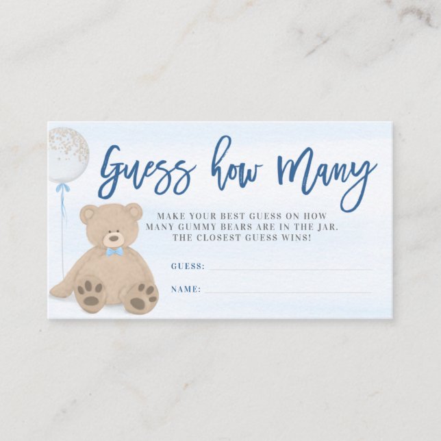 Boy Teddy Bear Blue Balloon schätzt wie viele Begleitkarte (Vorderseite)