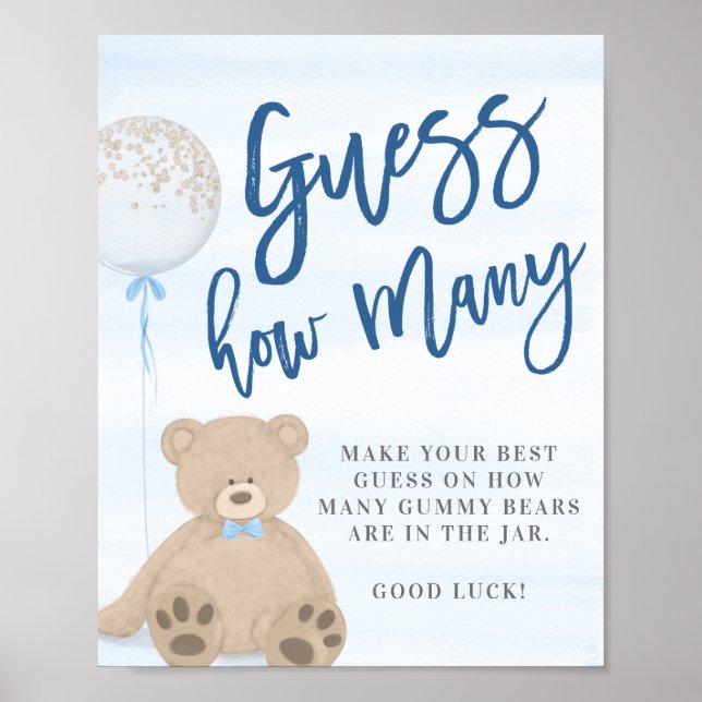 Boy Teddy Bear Blue Balloon schätzt wie viele Zeic Poster (Vorne)