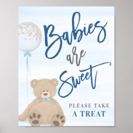 Boy Teddy Bear Blue Balloon Sweet Leckerei Sign Poster