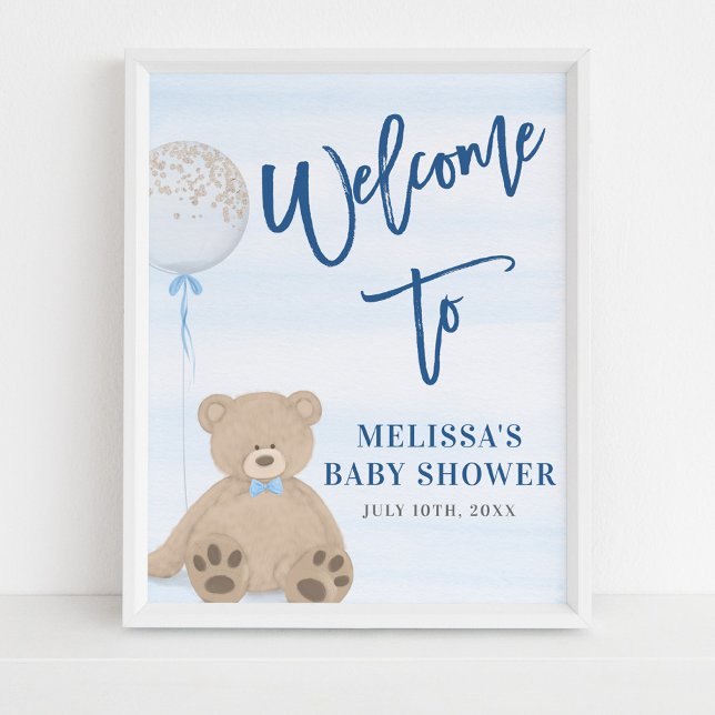Boy Teddy Bear Blue Balloon Willkommen Sign Poster (Von Creator hochgeladen)