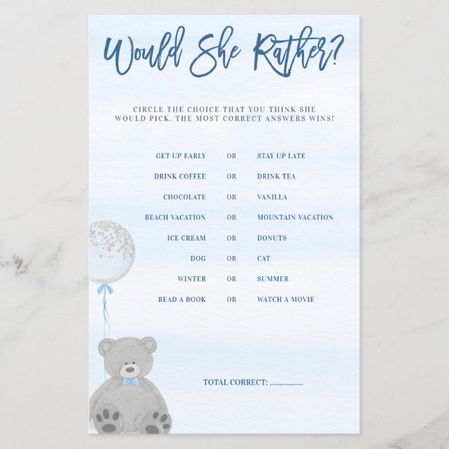 Boy Teddy Bear Blue Gray Ballon würde sie eher (Vorderseite)