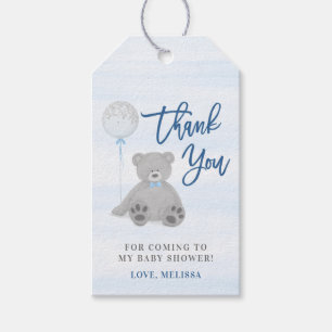 Boy Teddy Bear Blue Gray Balloon Baby Dusche Geschenkanhänger