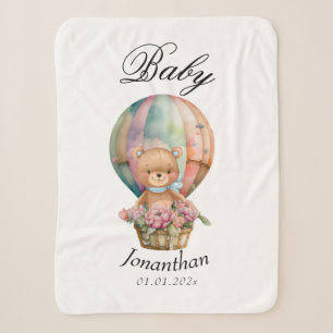 Boy Teddy Bear Blue Hot Air Ballon Babydusche Sherpadecke