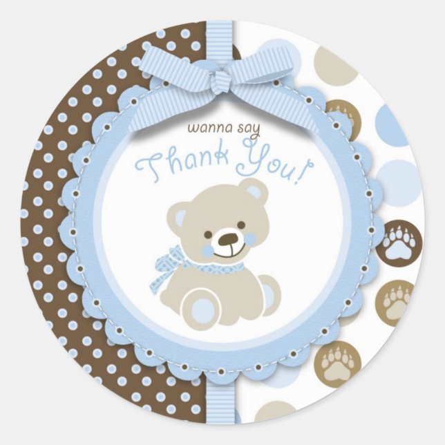 Boy Teddy Bear Danke, dass Sie einen Rundaufkleber Runder Aufkleber (Vorderseite)