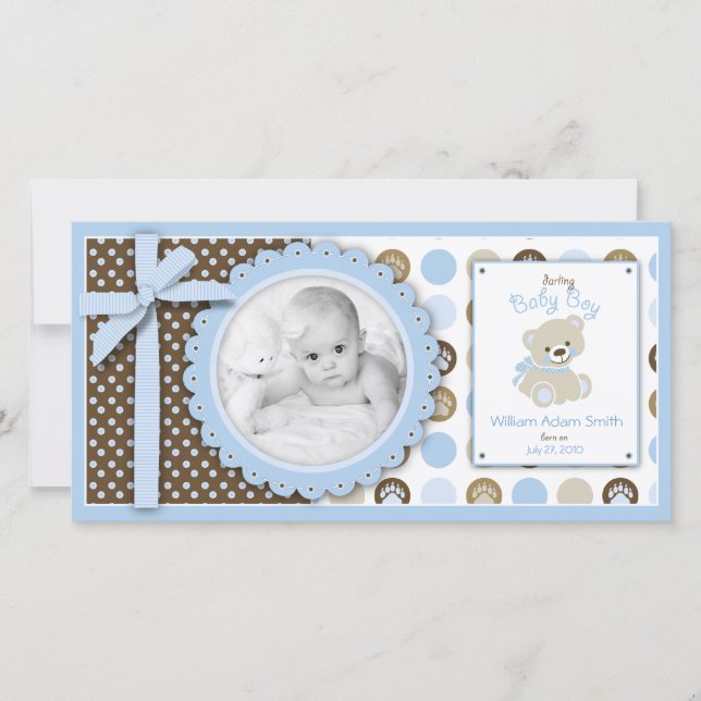 Boy Teddy Bear Foto Card Ankündigung (Vorderseite)