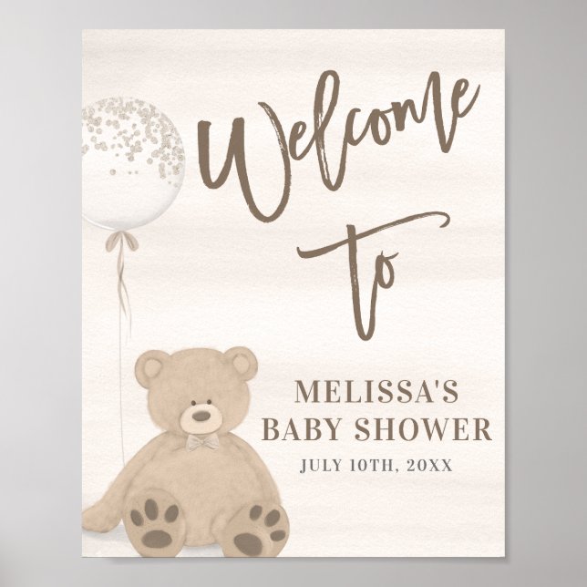 Boy Teddy Bear Tan Balloon Welcome Sign Poster (Vorne)