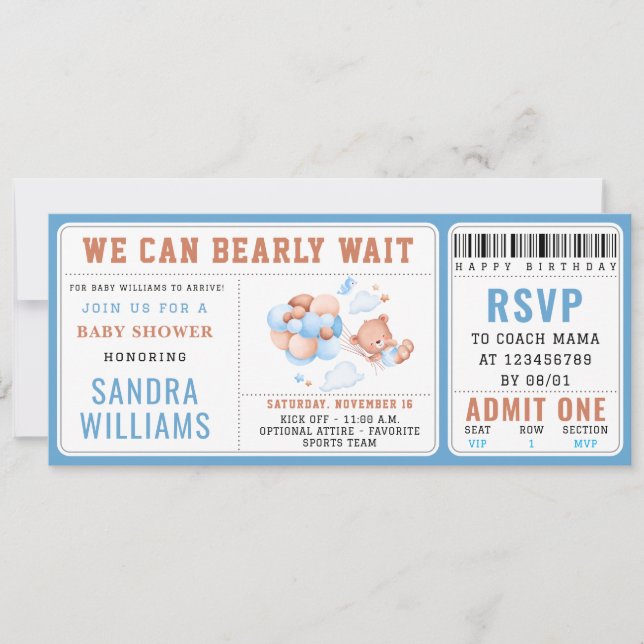 Boy Teddy Bear “We Can Bearly Wait” Baby Shower  Einladung (Vorderseite)