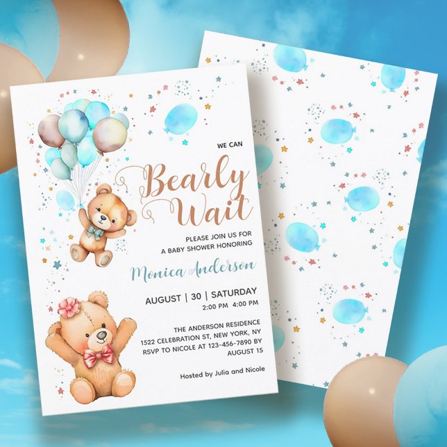 Boy Teddy Bear wir können frühes Abwarten Baby Dus Einladung (Boy Teddy Bear We Can Bearly Wait Baby Shower Invitation)