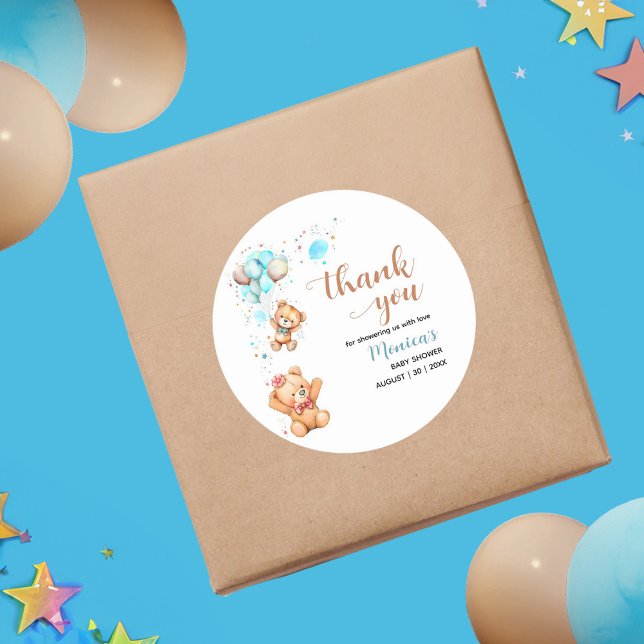 Boy Teddy Bear wir können frühes Abwarten Baby Dus Runder Aufkleber (Boy Teddy Bear We Can Bearly Wait Baby Shower Classic Round Sticker)