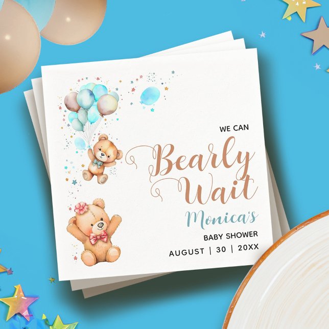 Boy Teddy Bear wir können frühes Abwarten Baby Dus Serviette (Boy Teddy Bear We Can Bearly Wait Baby Shower Napkins)