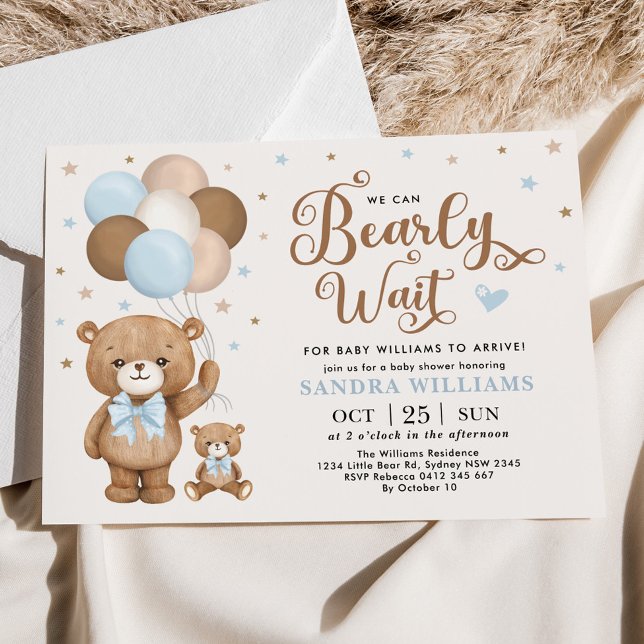 Boy Teddy Bear wir können frühzeitig abwarten Baby Einladung (Von Creator hochgeladen)
