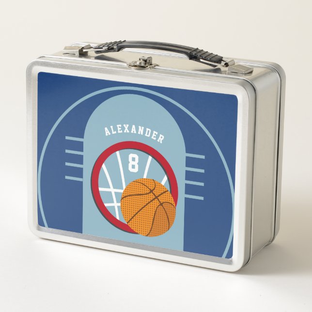 Boy Teen Basketball Court Ball Hoop Blue Kids Metall Brotdose (Vorderseite)