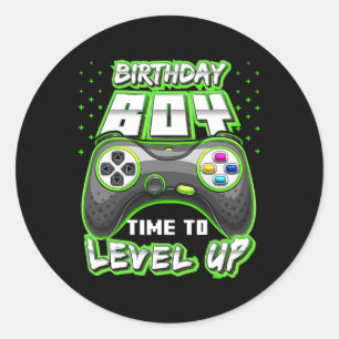 "Boy Time to Level Up Video Game Birthday Gamer 11 Runder Aufkleber