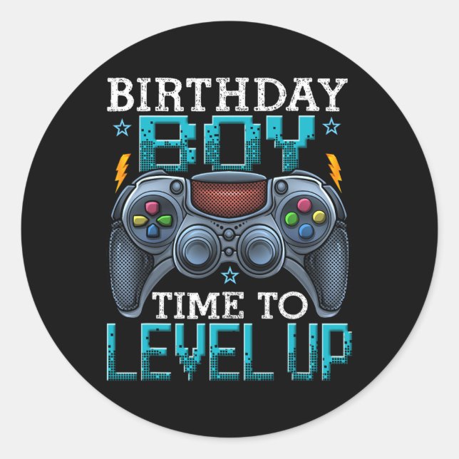 "Boy Time to Level Up Video Game Birthday Gamer 12 Runder Aufkleber (Vorderseite)