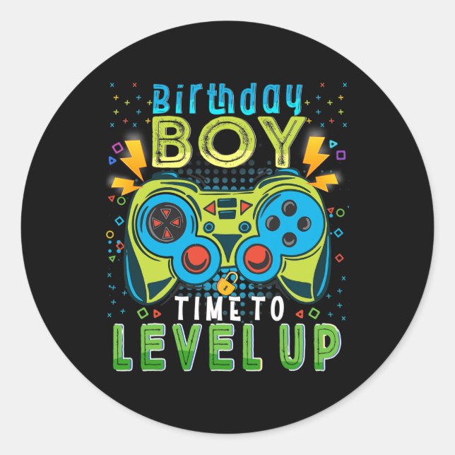 Boy Time to Level Up Video Game Birthday Gamer 202 Runder Aufkleber (Vorderseite)