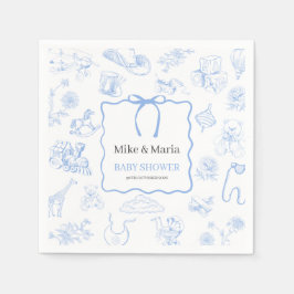 Boy Toile De Jouy Blue Baby Shower Serviette